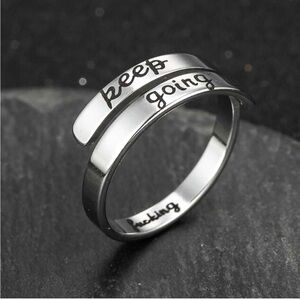 Keep F***ing Going Adjustable Inspirational Recovery Silver Ring